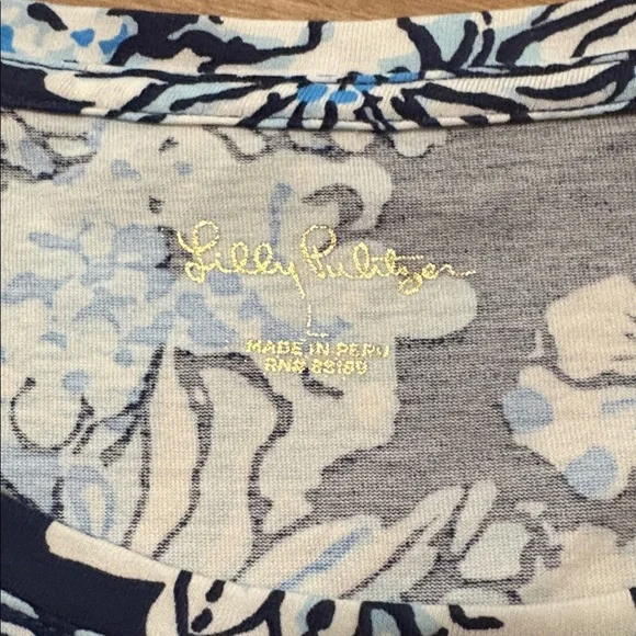 Lilly Pulitzer Cody Short Sleeve Dress "Low Tide Navy Bouquet All Day” Large - Picture 4 of 6